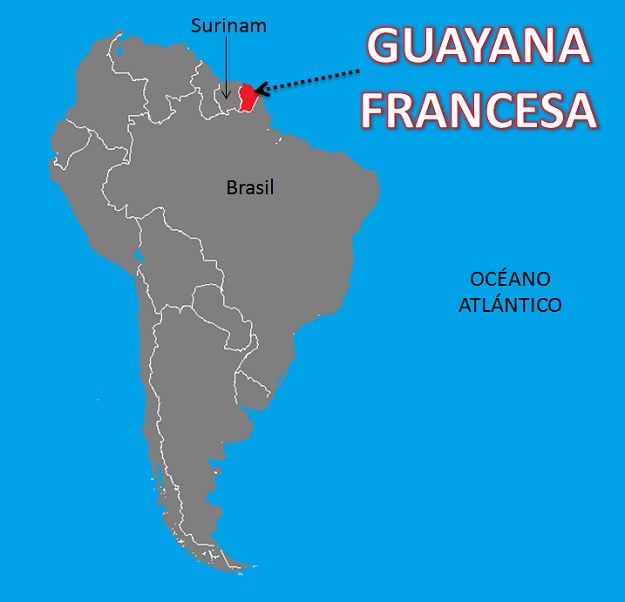 Mapa con los límites de la Guyana Francesa Límites de la Guayana Francesa