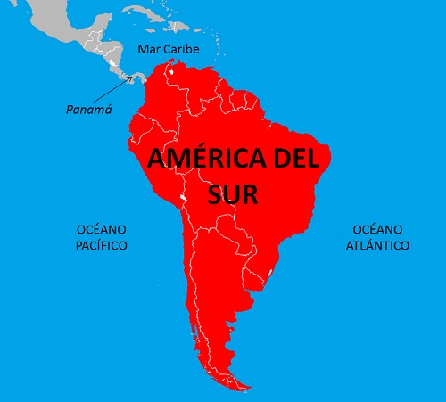 Mapa con los límites de América del Sur Límites de Suramérica (mapa)