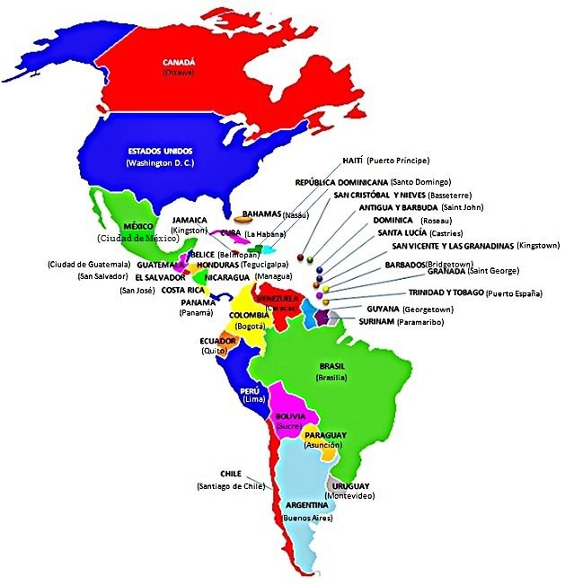 Mapa de América (países y capitales) - Saber es breve