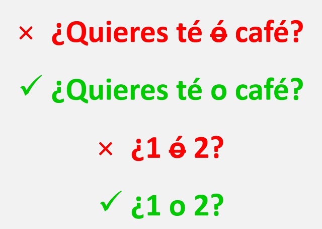 La conjunción "o" nunca se acentúa