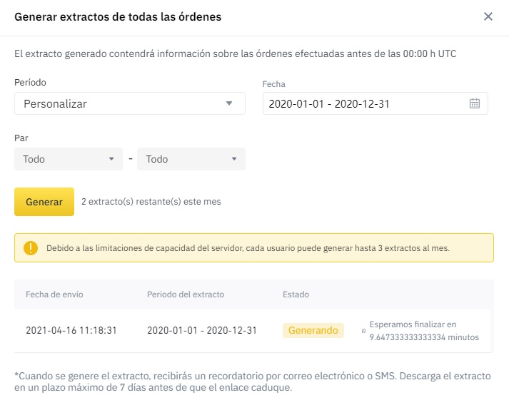 Cómo descargar el historial en Binance